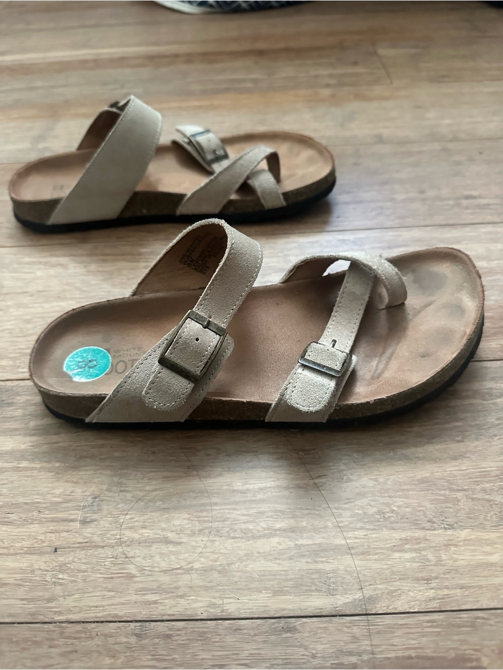 White Mountain Tan Suede Double Buckle Slide Sandals - Picture 3 of 5